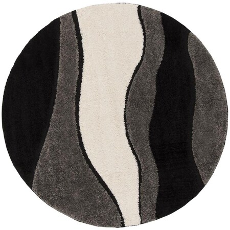 Safavieh 4 x 4 ft. Shag Power Loomed Round Area Rug; Grey & Black SG475-8090-4R